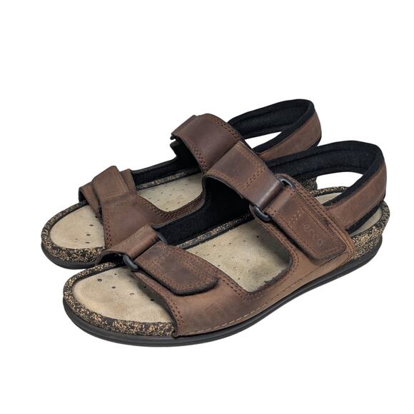 Womens sz 39 8 8.5 9 Ecco Cosmo Brown Leather Cork Comfort Slip On Sandals - Picture 1 of 10